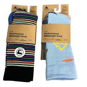 NEW 2 pair Burton Kids' Performance Midweight Merino Wool Socks‎ M/L  2-4  $42